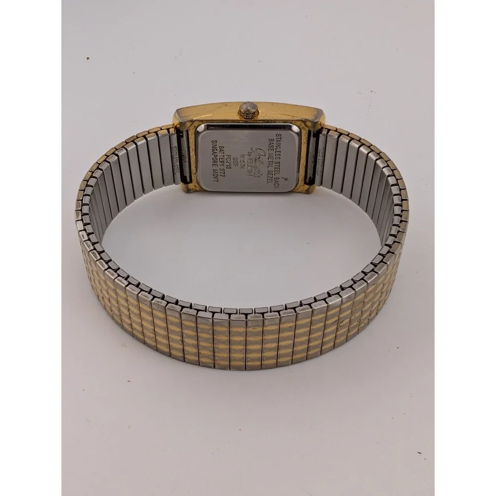 Galaxie by Elgin Women's Tank Watch 19mm Case Gold Stretch Band- New Battery